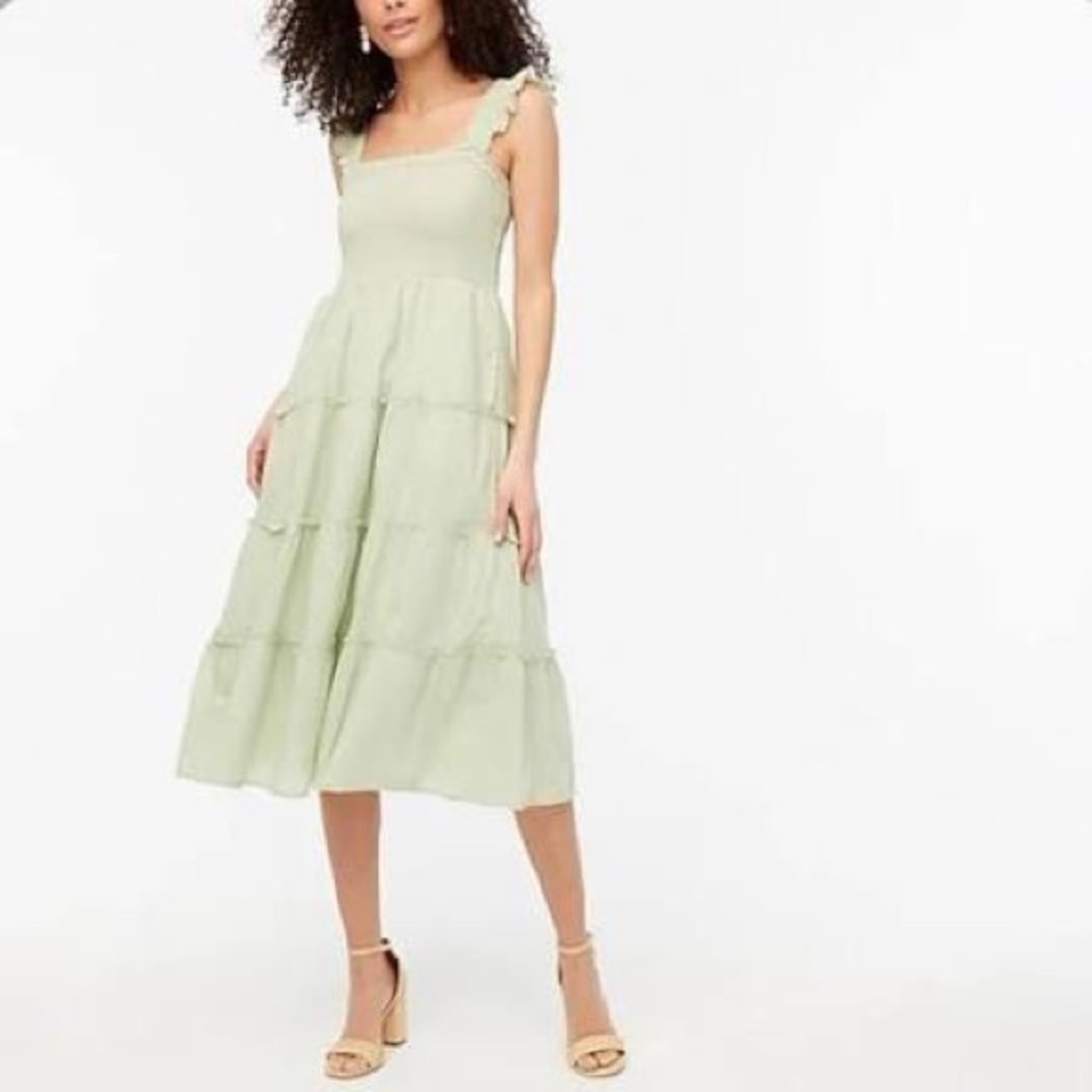 J. Crew factory smocked, tiered, midi dress.